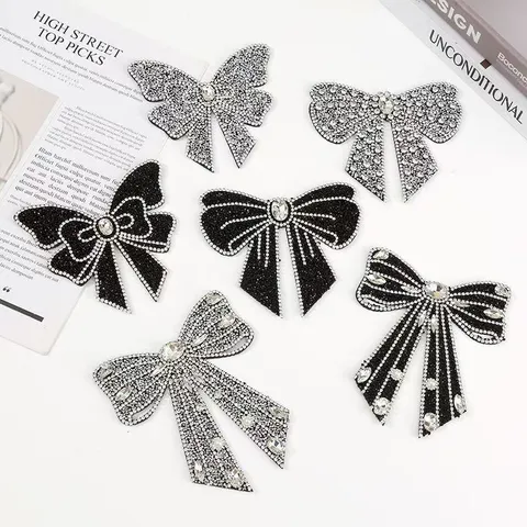 Handgemachte Strass Schleife Kleidungszubehör DIY Kristall Perlen Schleife Flicken Applikation Für Kleidung Hut Tasche Dekor