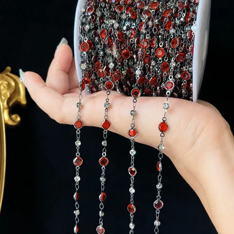 Catena in Rame DIY Vetro Rosso Strass Catena Fatta a Mano Collana Hanfu Materiale per Perline Accessorio per Gioielli