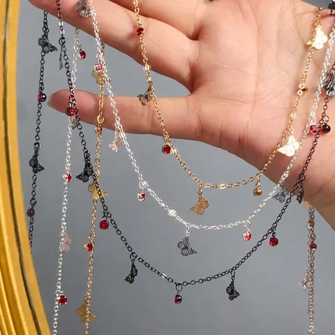 Catena in Metallo DIY Catena con Nappa di Farfalla in Strass Rosso per Borsetta Creazione di Gioielli Artigianato