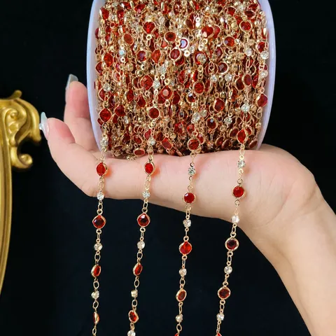Catena in Rame DIY Vetro Rosso Strass Catena Fatta a Mano Collana Hanfu Materiale per Perline Accessorio per Gioielli