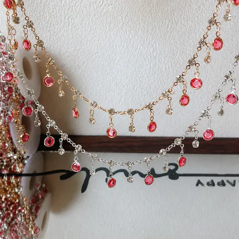 Catena Artigianale DIY in Rame Catena con Nappa in Strass di Vetro Rosa Galvanizzato Alta Ritenzione del Colore Fornitura di Gioielli