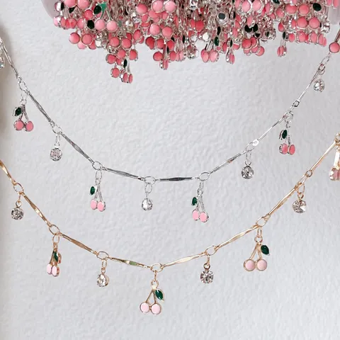 Catena Ciliegia Rame Accessorio Gioiello DIY Dorato Argentato Smaltato Ciliegia Rosa Strass Catena Decorazione Abito