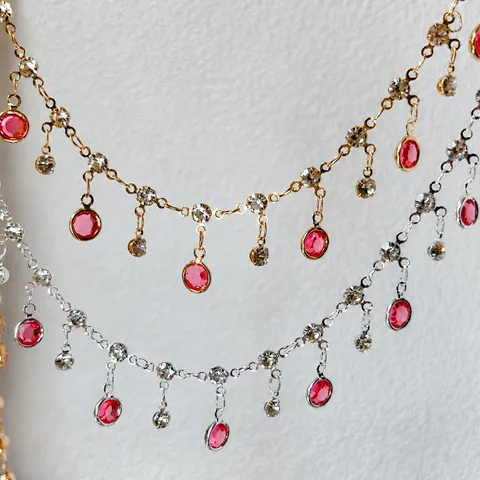 Catena Artigianale DIY in Rame Catena con Nappa in Strass di Vetro Rosa Galvanizzato Alta Ritenzione del Colore Fornitura di Gioielli