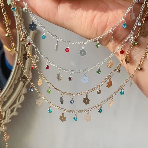 Catena per Gioielli DIY Metallo Strass Colorati Piccola Catena di Fiori Per Bracciale Collana Abbigliamento Nappa Materiale