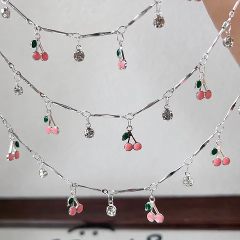 Catena Ciliegia Rame Accessorio Gioiello DIY Dorato Argentato Smaltato Ciliegia Rosa Strass Catena Decorazione Abito