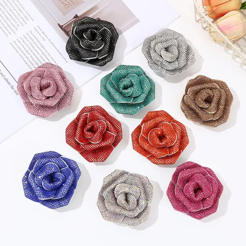 Handgemachte Retro Kamelie Blume Brosche Strass Band Legierung Mode Kleidung Kleid Zubehör Elegantes Schmuck Geschenk