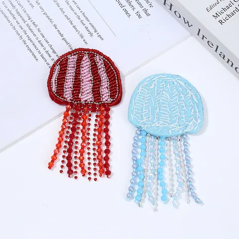 Handgemachte Perlenbesetzte Qualle Stoffaufnäher Kristall Strass Quaste Applikation Kleidung Zubehör DIY Dekorative Flicken
