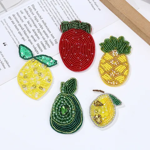 Handgemachte Perlen Kristall Frucht Aufnäher DIY Strass Pailletten Applikation Für Kleidung Tasche Kleidungsstück Dekoration Handwerk