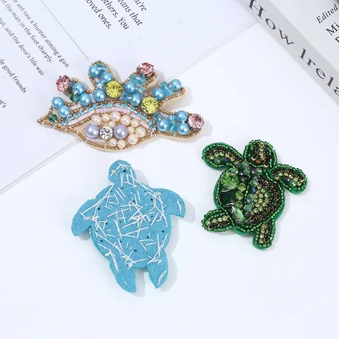Handgemachte Perlenbesetzte Meereslebewesen Stickerei Stoffaufnäher Schildkröte Seestern Muschel DIY Kleidung Tasche Dekorative Applikation