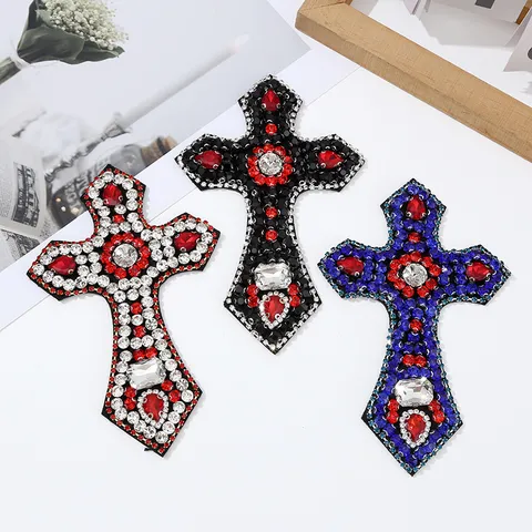 Strass Kreuz Flicken Handgemachte Harz Kristall Aufnähbare Applikation Für Kleidung Hut Tasche DIY Kleidungsstück Dekoration