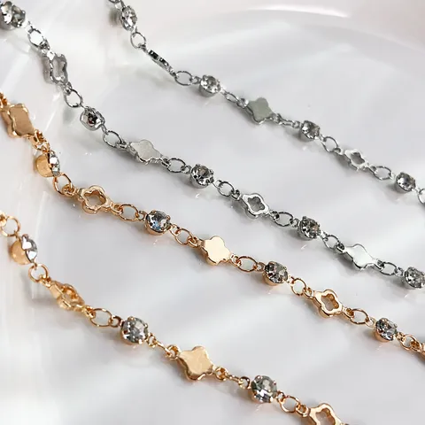 Catena in Rame Fai da Te Quadrifoglio Strass Galvanizzato Forniture per Gioielli per Collana Braccialetto Artigianato Fatto a Mano