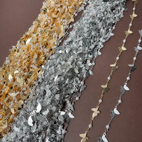 Catena a Farfalla in Rame e Perla Artificiale Materiale per Creazione di Gioielli DIY Catena di Colore Preservato