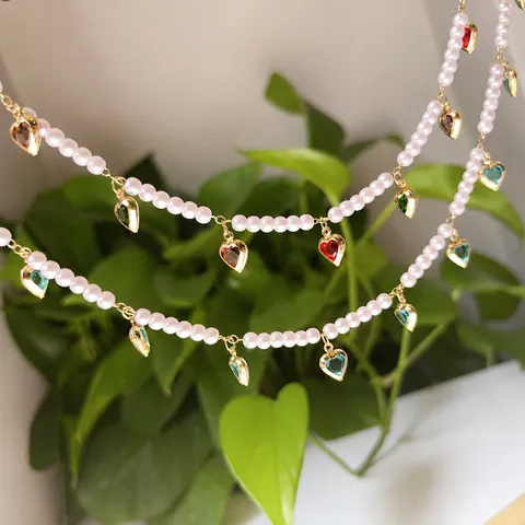 DIY Perla Artificiale Strass Cuore Catena Rame Materiale Stile Corte Vintage Gioielli Perline Artigianato Capelli