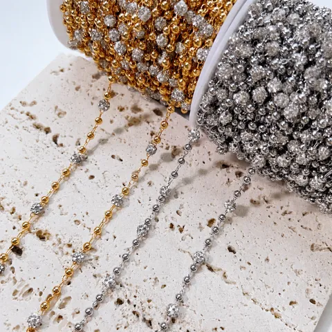Catena di Perle in Rame Con Sfera Cava in Strass Accessori per la Creazione di Gioielli Fai da Te Catena