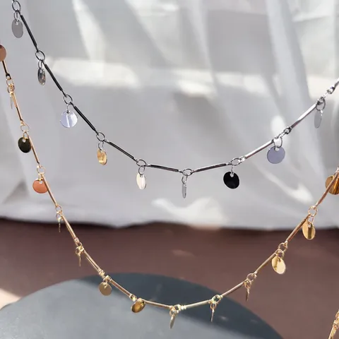 Catena per Gioielli DIY in Rame Catena a Maglie Bastone e Disco per Ornamenti per Capelli Creazione Artigianale Placcato Oro e Bianco