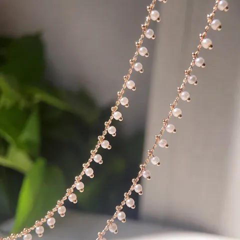 Catena in Rame Materiale per Creazione Gioielli DIY Catena di Perle Artificiali Saldata su un Lato Placcata Oro Argento