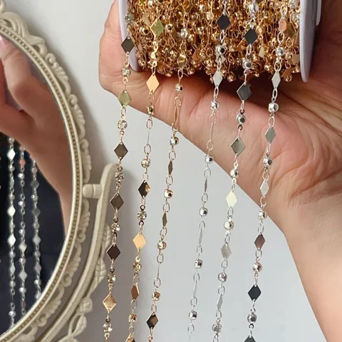Catena in Rame DIY Con Strass e Pezzi a Forma di Diamante Stile Antico Nappa Accessorio per Creazione di Gioielli