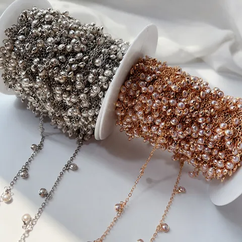 Catena di Perle Avvolte in Rame Fai da Te Accessori per Capelli Fatti a Mano Catena con Nappe Materiale per la Creazione di Gioielli
