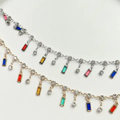 Catena in Rame Con Ciondoli in Strass Quadrati Accessori per la Creazione di Gioielli Fai da Te Catena Placcata Oro e Argento