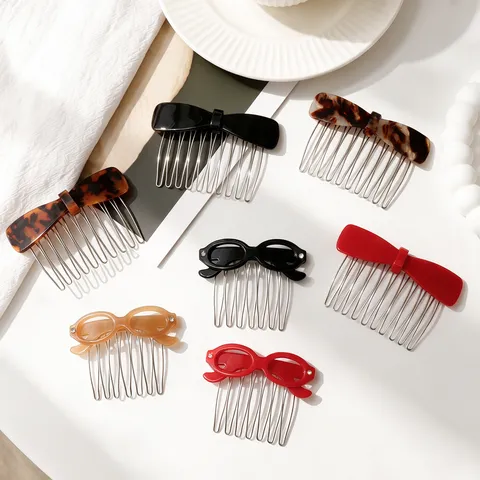 Korean Style Cute Bow Glasses Hair Comb Resin Metal Hair Fork Side Bangs Fragment Hair Pin Fashion Hair Accessories