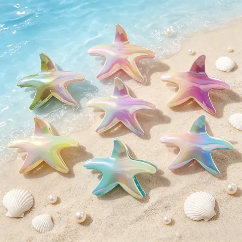 Pearlescent Laser Gradient Starfish Hair Claw Clip Ocean Style Resin Shark Clip Hair Accessories For Women Girls