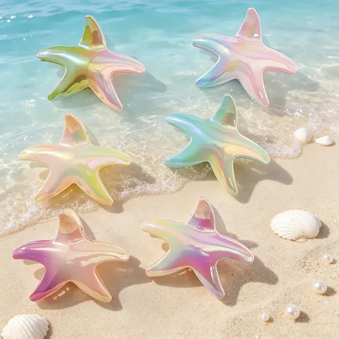 Pearlescent Laser Gradient Starfish Hair Claw Clip Ocean Style Resin Shark Clip Hair Accessories For Women Girls