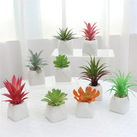 Artificial Succulent Potted Plant Plastic Succulents With White Ceramic Pot Fake Greenery Home Decor Ornaments Gift