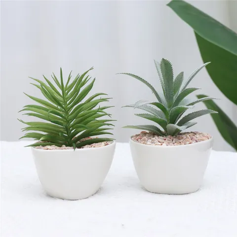 Artificial Succulent Plants Potted Fake Greenery With White Ceramic Pot Desktop Plant Bonsai For Home Office Room Decor