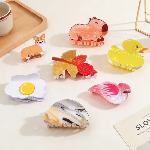 Cute Animal Plant Resin Hair Claw Clip Sweet Corgi Duck Maple Leaf Hair Accessories Fashion Hair Styling Tool For Women
