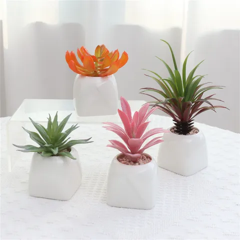 Artificial Succulent Potted Plant Plastic Succulents With White Ceramic Pot Fake Greenery Home Decor Ornaments Gift