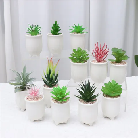 Mini Artificial Succulent Potted Plants Ceramic Pot Fake Greenery Simulation Plants Home Office Desktop Decor