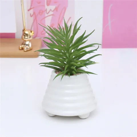 Artificial Succulent Plant Potted Fake Succulents with White Ribbed Ceramic Pot Faux Greenery Tabletop Decor