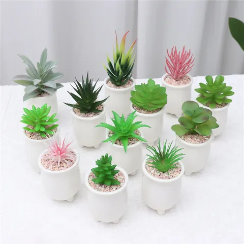 Mini Artificial Succulent Potted Plants Ceramic Pot Fake Greenery Simulation Plants Home Office Desktop Decor