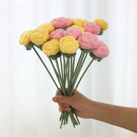 Handmade Knitted Wool Rose Artificial Flower Crochet Bubble Rose For Home Wedding Party Decor Craft