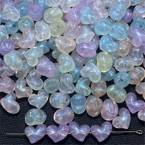 Perles en Vrac en Acrylique Irisé Lumineux Cœur Coloré Bricolage Fait Main Bijoux Bracelet Collier Accessoires