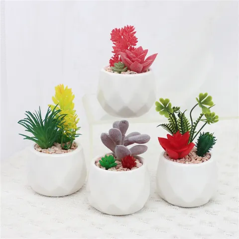 Artificial Succulent Potted Plants Fake Greenery Flowers For Home Office Desktop Indoor Table Decoration