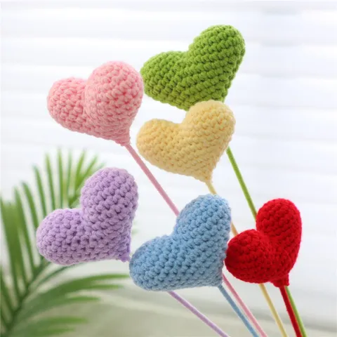 Handmade Knitted Artificial Heart Flower Silk Flower Home Wedding Party Decorative Floral Bouquet Simulation Ornament