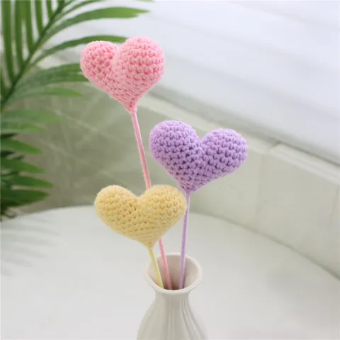 Handmade Knitted Artificial Heart Flower Silk Flower Home Wedding Party Decorative Floral Bouquet Simulation Ornament