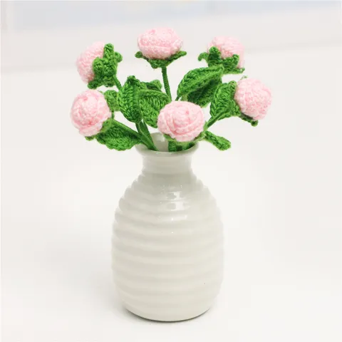 Handmade Crochet Mini Rose Flowers Knitted Rose Bouquet Artificial Flower For Festival Home Decor Party Gift