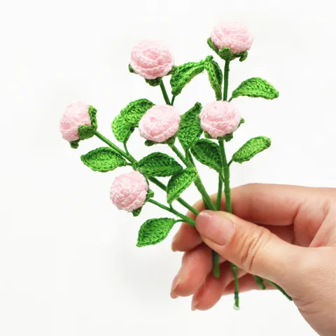 Handmade Crochet Mini Rose Flowers Knitted Rose Bouquet Artificial Flower For Festival Home Decor Party Gift