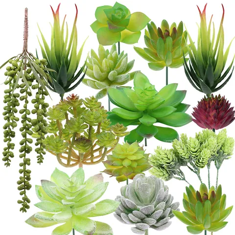 Pianta Succulenta Artificiale Finto Verde Accessori per Composizione Floreale Per Decorazione Parete Balcone Ufficio Casa Plastica