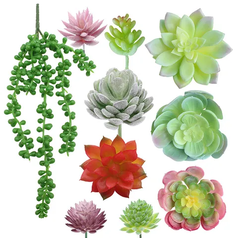 Artificial Succulent Plant Fake Flower Mini Bonsai Plastic Desktop Ornament Greenery Floral Head Decor