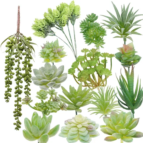 Artificial Succulent Plant Fake Flower Mini Bonsai Plastic Desktop Ornament Greenery Floral Head Decor