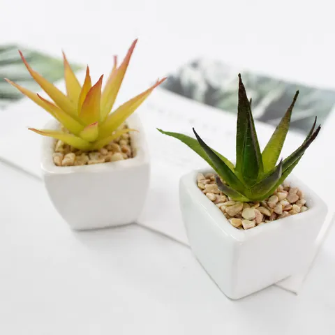 Mini Ceramic Pot Artificial Succulent Plants Potted Bonsai Creative DIY Fake Greenery Plants For Home Office Desk Decor