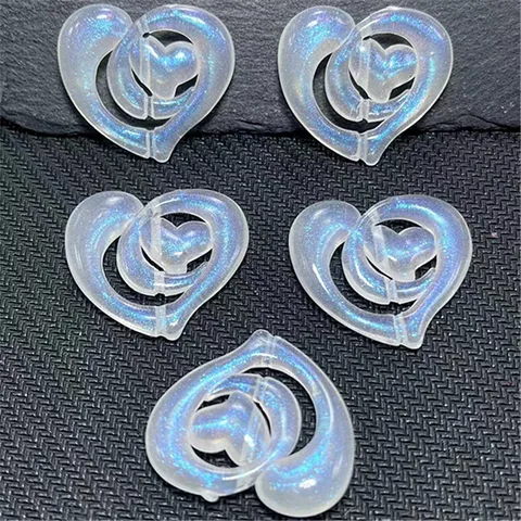 Cuentas de Acrílico con Diseño de Corazón de Doble Capa Luminosas de Sirena Joyería DIY Cadenas de Teléfono y Accesorios de Bolso