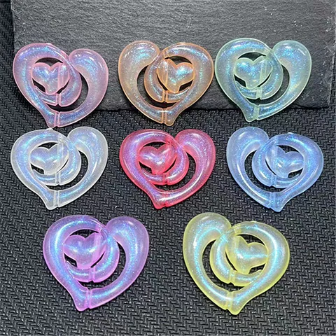 Cuentas de Acrílico con Diseño de Corazón de Doble Capa Luminosas de Sirena Joyería DIY Cadenas de Teléfono y Accesorios de Bolso