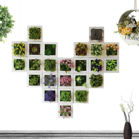 Pianta Succulenta Artificiale Cornice Portafoto Sospesa a Parete Decorazione in Plastica Verde Cornice Quadrata Per Casa Matrimonio Festa