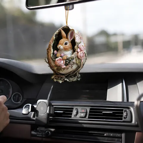 Easter Bunny Acrylic Bag Pendant Cute Cartoon Easter Egg Car Rearview Mirror Accessory Backpack Hanging Ornament Holiday Gift