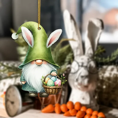 Gnomo de Pascua Acrílico Colgante Plano Coche Adorno Colgante Lindo Oreja de Conejo Decoración de Árbol de Pascua Regalo de Fiesta