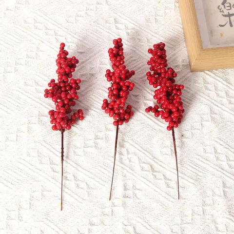 Artificial Red Berry Stems Christmas Holly Berries Foam Fruit Branch For Wreath DIY Craft Holiday Home Table Decor